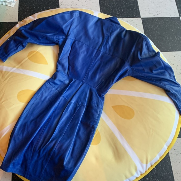 💙VINTAGE Blue Leather Dress by Micheal Hoban North Beach Leather💙 - Picture 4 of 6